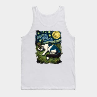 Starry Night Cat Funny graphic - Love Cats Tank Top